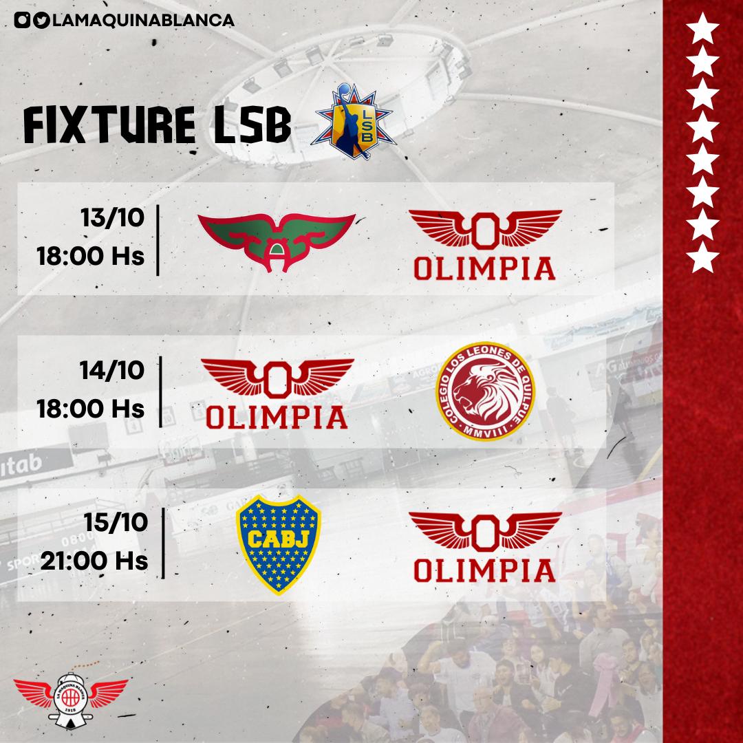 𝐅𝐢𝐱𝐭𝐮𝐫𝐞 <a href="/LSbaloncesto/">Liga Sudamericana</a> 
Del 13/10 al 15/10 en Buenos Aires 🇦🇷
🏟️ <a href="/ObrasBasket/">Obras Basket</a> 
Ahí estaremos para informarles todas las novedades 🏀 🫡
#OlimpiaSomosTodos🔴⚪