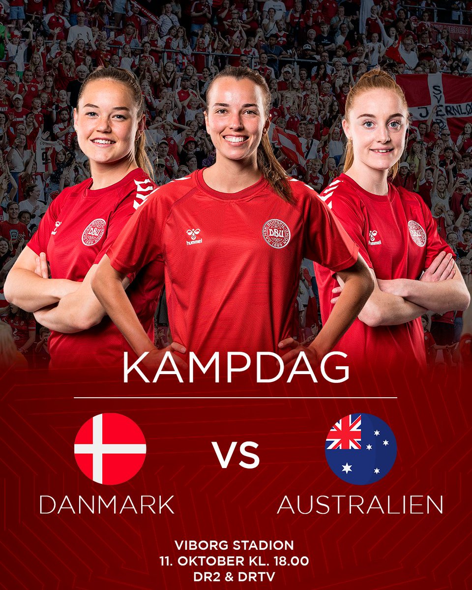 𝗞𝗔𝗠𝗣𝗗𝗔𝗚 for Kvindelandsholdet! 🇩🇰 I aften spiller vi på hjemmebane mod VM-værterne @TheMatildas 🇦🇺 📍 Viborg Stadion ⏱️ 18.00 📺 @dr2tv & DRTV 📻 LIGA på P4 Vi glæder os! 🤩 #ForDanmark