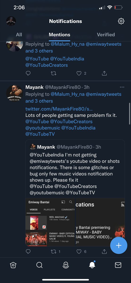 emiwaytweets's tweet photo. Its been more than one year everytime i speak with @YouTubeIndia team they say everything is perfect with your channel but my fans are not getting notifications for real @YouTubeIndia can you sort this out for my fans ? https://t.co/R88XkCJcCa