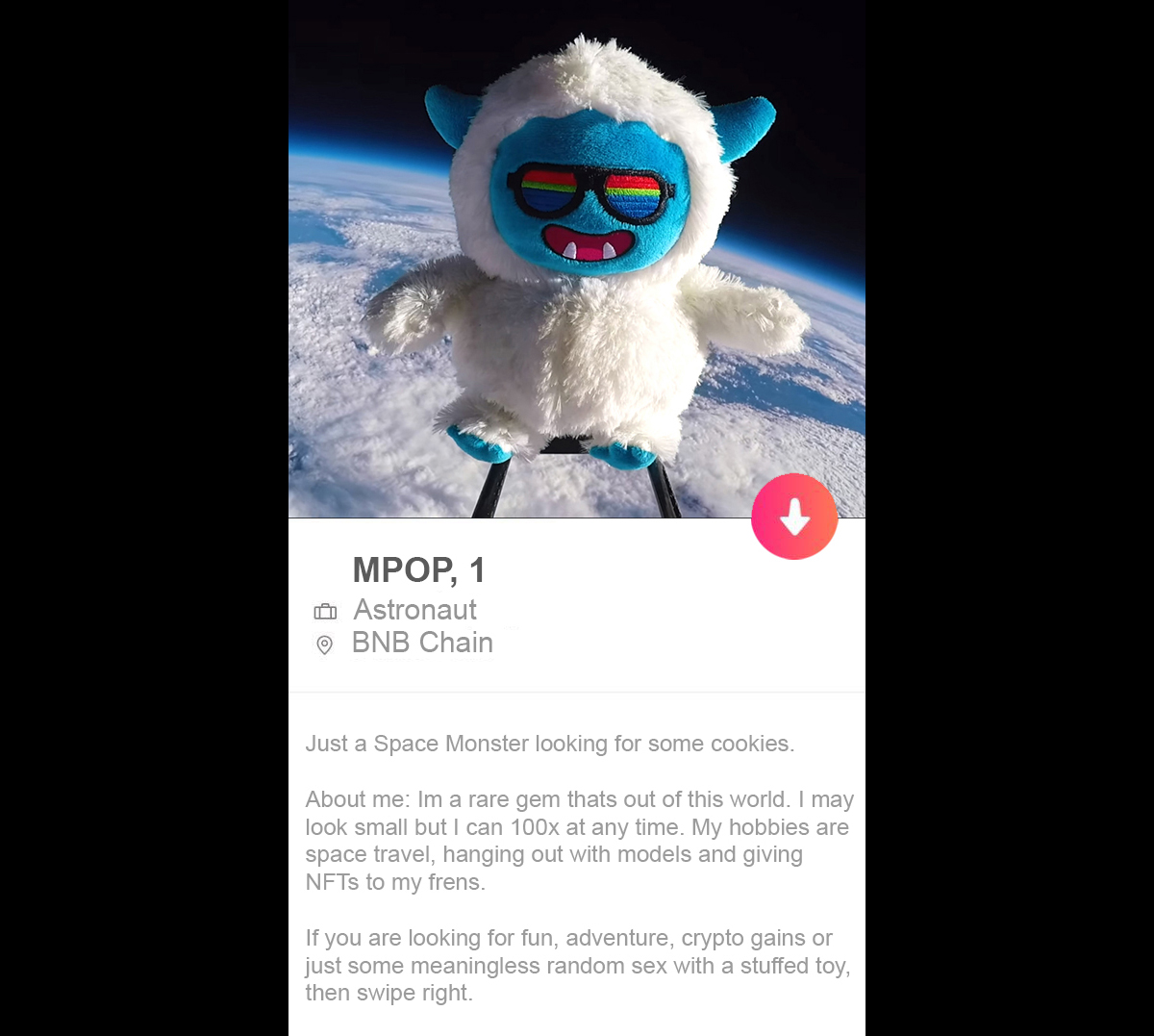 MPOP_BSC's tweet photo. Swipe right => https://t.co/1Od3r6zO0L

#tinder #loveatfirstsight #dating #plushie #tinderconfessions #cryptomeme #memecoin https://t.co/QtpbHQdP2J
