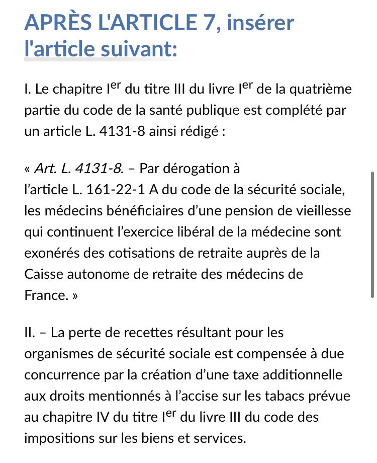 Paracetamed's tweet photo. #PLFSS2023 adoption de l’amendement de @philippejuvin visant à exonérer les médecins en cumul emploi-retraite des cotisations à la #CARMF
L’objectif ? Maintenir en exercice les médecins à tout prix, quelque soit leur âge… https://t.co/ndWruboJF1