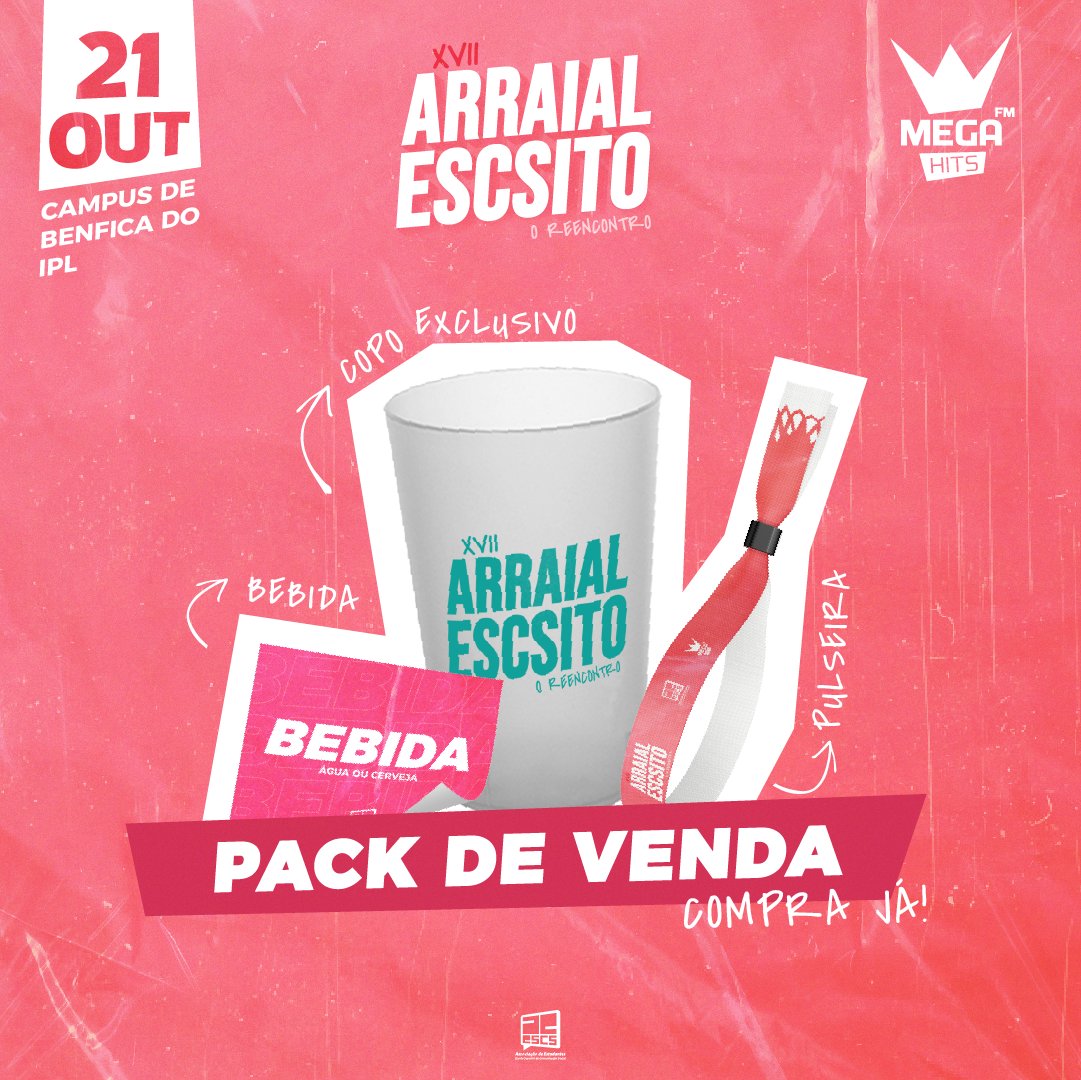 A partir das 10h de amanhã já vais poder adquirir o teu bilhete para a XVII edição do grande #ARRAIALESCSITO
Ao adquirires o bilhete tens direito a uma pulseira, a um copo exclusivo do Arraial e ainda uma senha de bebida. 
Podes encontrar o link para a compra online na nossa bio.