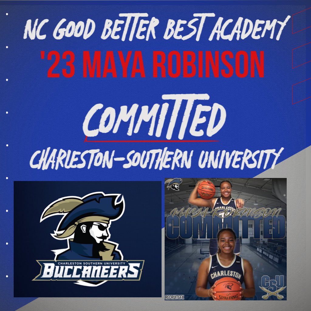 NC GBB ACADEMY (@ncgbba) on Twitter photo NC Good Better Best Academy is pleased to congratulate Girls Basketball Senior MAYA ROBINSON <a href="/MayaRob2023/">Maya Robinson</a> on her commitment to Division 1 Charleston Southern University <a href="/CSUBucsWBB/">Charleston Southern Women’s Basketball</a> & Head Coach Clarisse Garcia <a href="/HoopCoachGarcia/">Clarisse Garcia</a> NC Good Better Best Academy is pleased to congratulate Girls Basketball Senior MAYA ROBINSON <a href="/MayaRob2023/">Maya Robinson</a> on her commitment to Division 1 Charleston Southern University <a href="/CSUBucsWBB/">Charleston Southern Women’s Basketball</a> & Head Coach Clarisse Garcia <a href="/HoopCoachGarcia/">Clarisse Garcia</a>