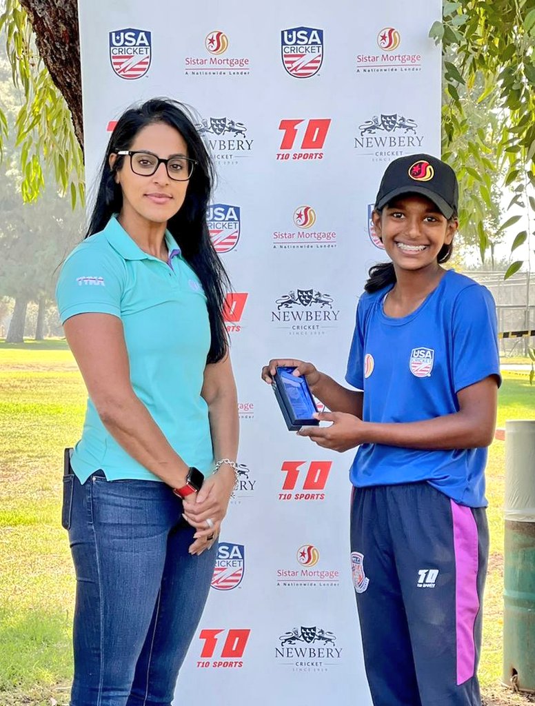 usacricket's tweet photo. Player of the Match in Game 1 of the Sistar Mortgage U19 Women’s National Championships is Pooja Ganesh who made 44* and helped move the West 1-0 up in the series, Game 2 is today and starting in 10 minutes time at 2pm PST - East have just won and will bat

#WeAreUSACricket https://t.co/dBoSTyuVg9