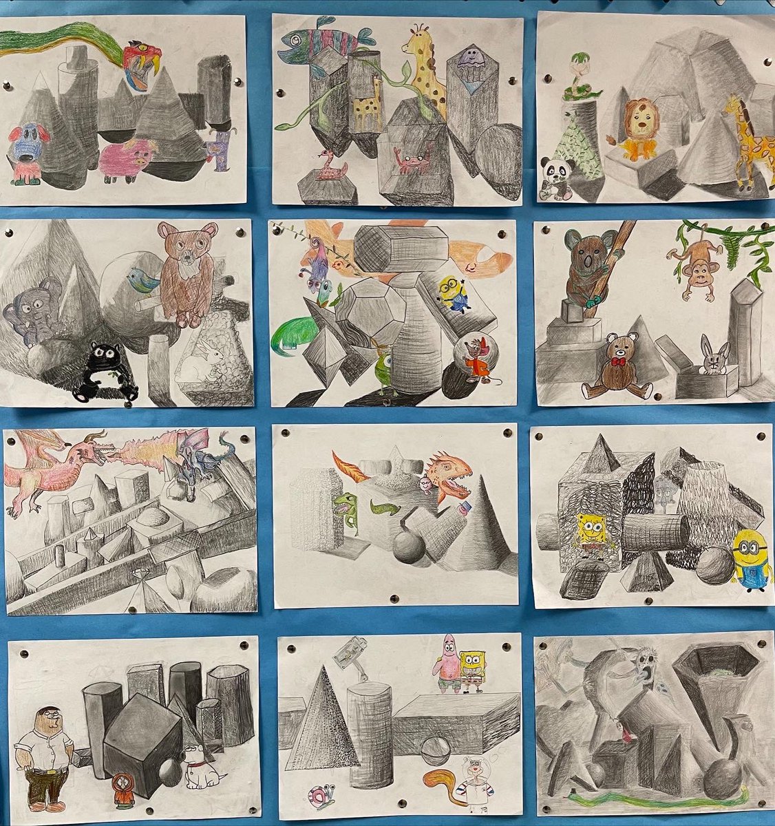 pvmiddleusd259's tweet photo. Ms. Walker’s Art class learned about drawing prisms &amp; shading them according to a light source. We learned shading techniques such as hatching, cross hatching, stippling &amp; more. When the light source hits the prism that causes the prism to make a cast shadow. #wpsproud #pvmsproud https://t.co/RoT2iex243