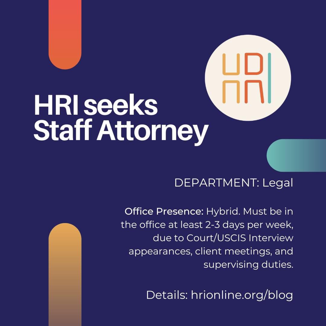 HRIonline's tweet photo. HRI is hiring a Staff Attorney!

To apply, please send a cover letter, resume, and a list of at least three professional references to Cory Sagduyu at csagduyu@hrionline.org. 

View full job description: https://t.co/DWXc6mevds https://t.co/6uQXxEqWIF
