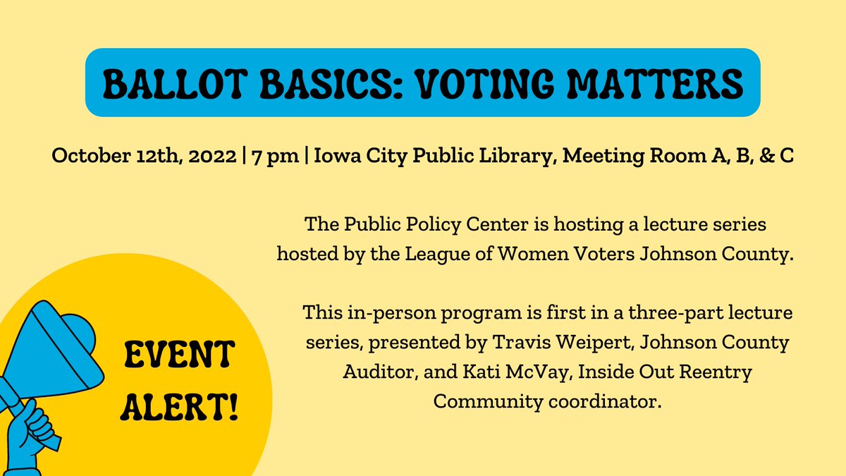 VoteHawk's tweet photo. Join the @uippc for the lecture series 'Ballot Basics: Voting Matters' hosted by the League of Women Voters in Johnson County! 😄 https://t.co/LvMu4k84V7