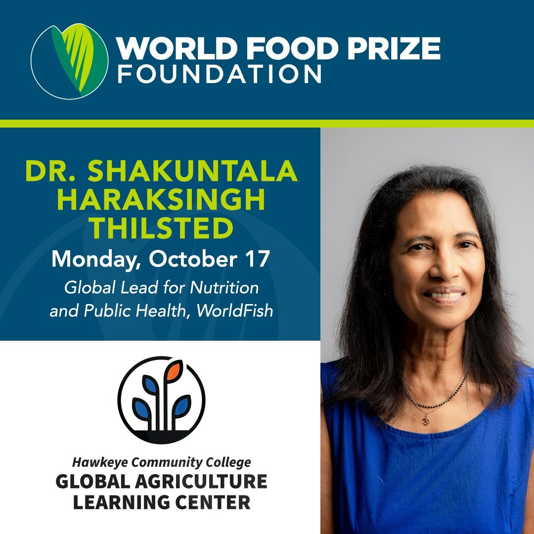 GALC_Hawkeye's tweet photo. We are excited to have Dr. Shakuntala Haraksingh Thilsted on campus, for a @WorldFoodPrize Laureate Lecture, and would like to invite you to join us via Zoom from various places around the globe. Register here: https://t.co/pa4ricanwZ #FoodPrize22 https://t.co/Irh9vLDmd5
