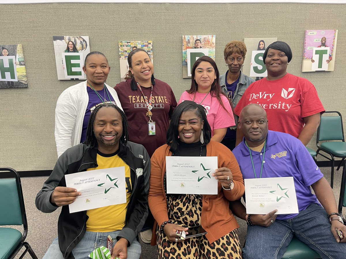 Today the Hempstead ISD HR Department is recognizing all staff who had perfect attendance in August with a perfect attendance party! #HigherHeights