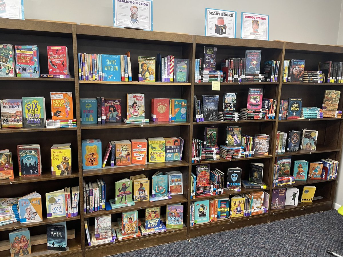 NancyCravey's tweet photo. Spent the morning assisting with sorting  and reshelving books in the Nat Greene ES Library. Love the results! #GCSLibrariesEngage with dynamically shelved, genrefied collections! https://t.co/CUrbr7HN9h