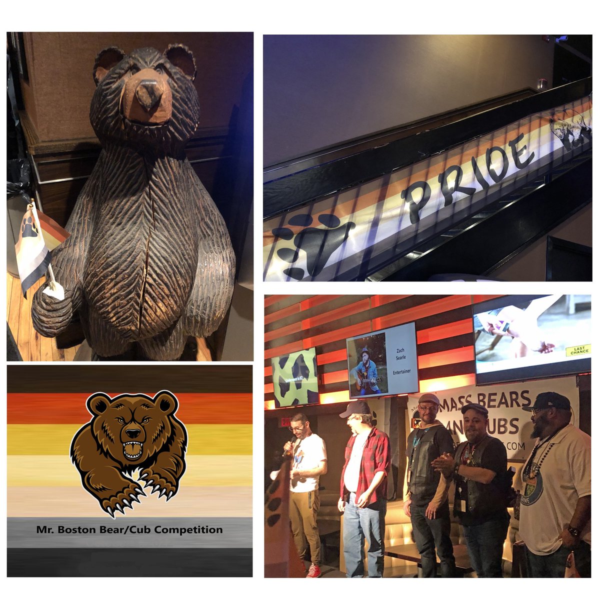 MassBearsandCub's tweet photo. Mass Bears &amp; Cubs thank all who supported Mr. Boston Bear/Cub Competition @AlleyBarBoston this past weekend! Bottom right pic, em-cee Ron Thibodeau introducing the Board, Peter Kim, Matthew Purington, Rev-Jay Cabot Saulnier, Corey SantOne DePina. #MBCCommunity #mrbostonbear https://t.co/Tlonv8OWTf
