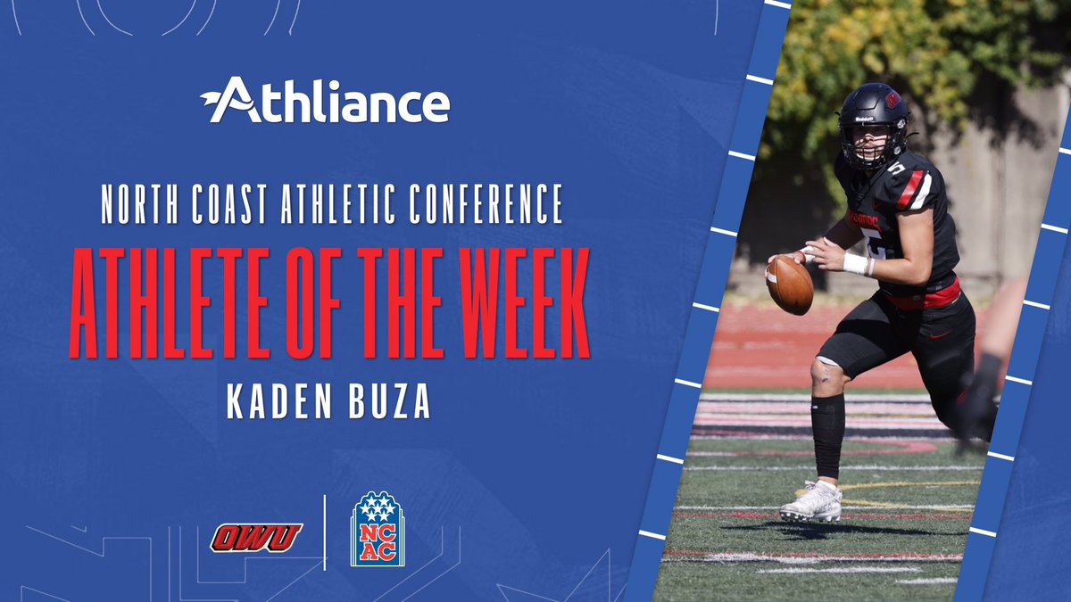 NCAC's tweet photo. NCAC Football - Offensive Athlete of the Week

Kaden Buza, @OWUSport https://t.co/4nzw7mwHcf
