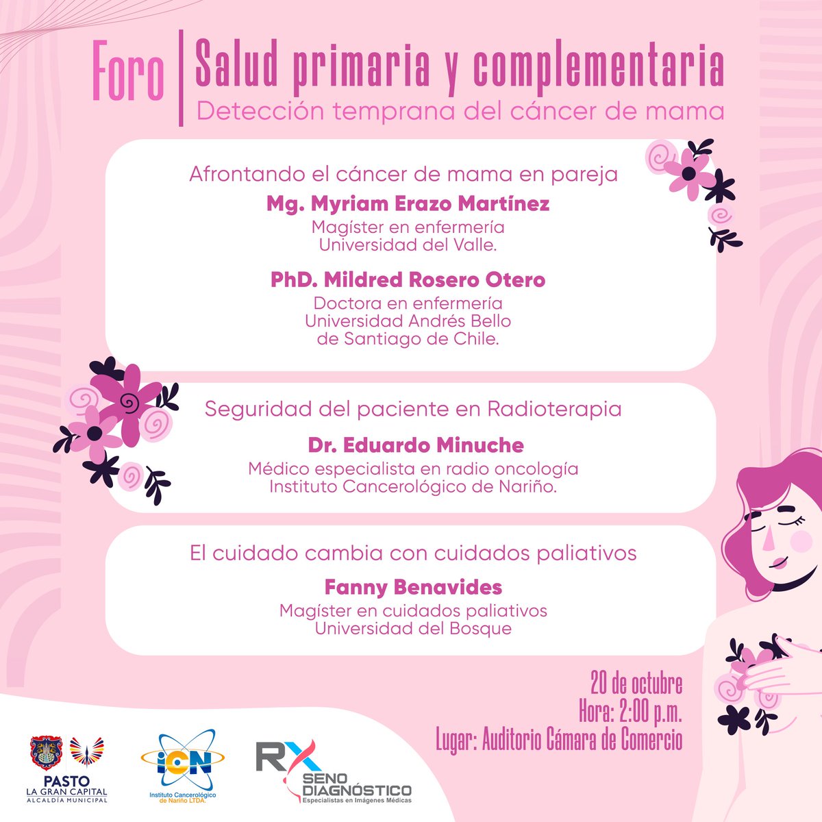 alcaldiapasto's tweet photo. Comprometidos con la prevención del cáncer de mama, invitamos a la ciudadanía en este #OctubreRosa al 'Foro: Salud primaria y complementaria. Detección temprana del Cáncer de Mama'.
Estamos a #UnToque de prevenir, diagnosticar, tratar y salvar. 🎗️ https://t.co/bnDnYNhL3D