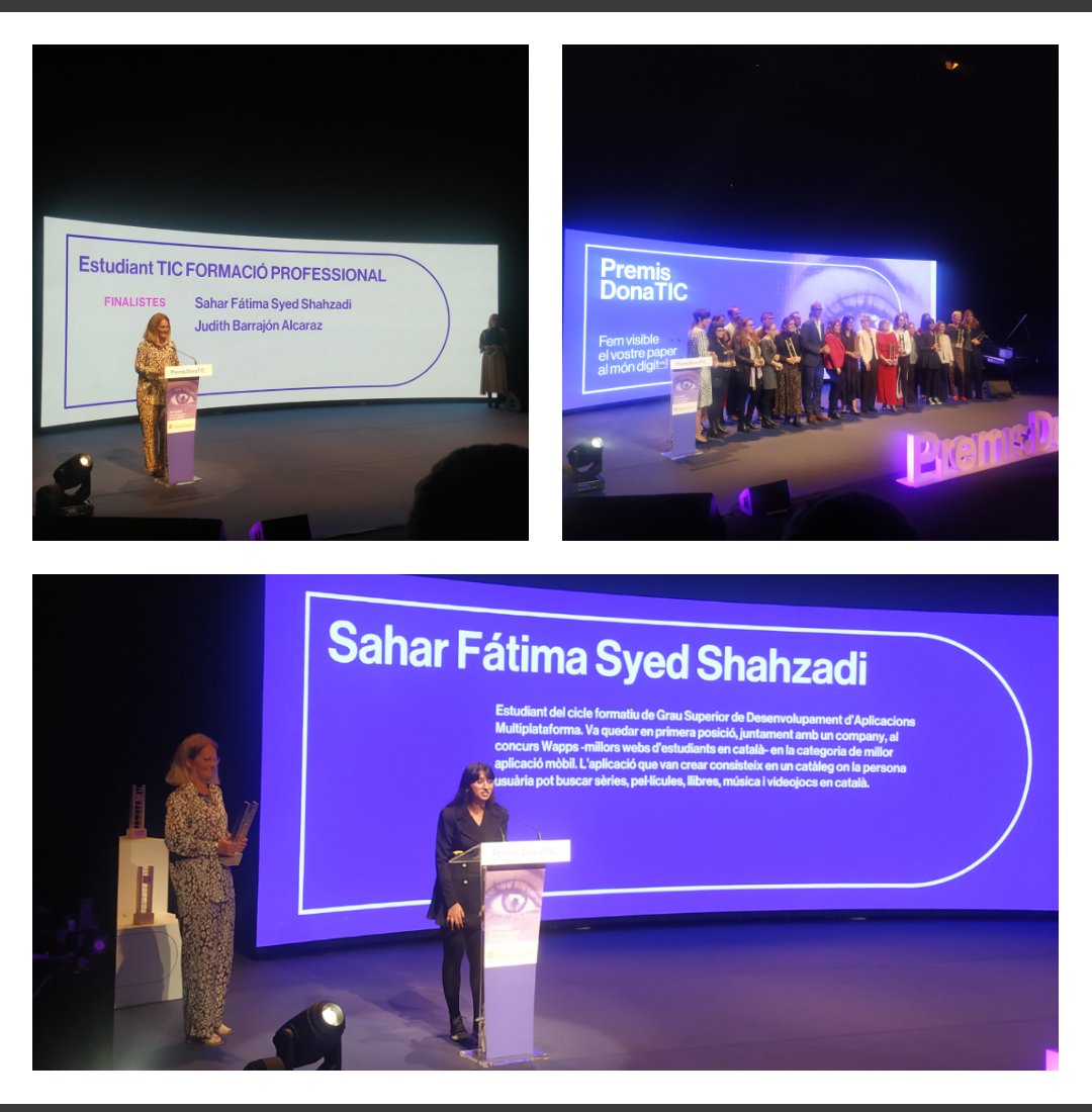 cintadc's tweet photo. 🏆🎇 Felicitats Fàtima Syed estudiant CFGS DAM #FP TIC al @iesjoandaustria i guanyadora del Premi Dona TIC 2022 👏🏻👏🏻
Una excel.lent referent de talent digital 💪🔝👩🏻‍🎓 @fundaciobcnfp @consorciedubcn https://t.co/efjUcQ2xLF