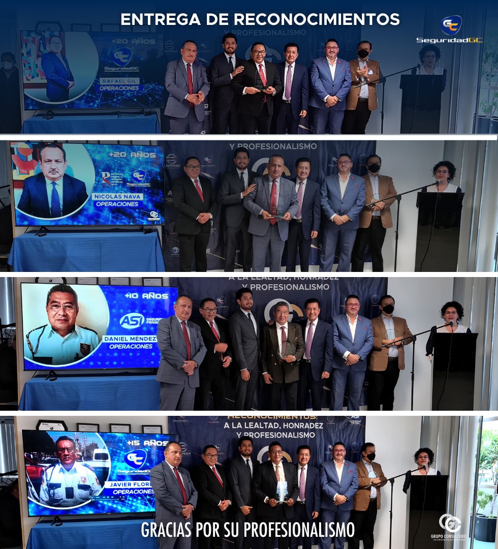 AMESP_oficial's tweet photo. Nuestro asociado fundador #SeguridadGC entrega de merecidos reconocimientos a su personal que ha cumplido más de 5, 10,15 y 20 años.
#GrupoConsultoresSeguridadPrivadaIntegral agradece su lealtad, compromiso y profesionalismo en estos años.
#SoyAMESP #FuerzaAMESP #CAPPESA https://t.co/QuwROgyYIG