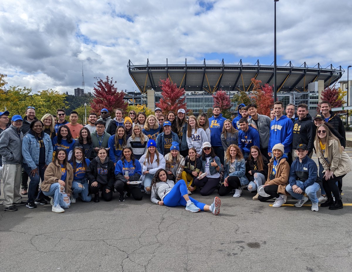 PittSHRS's tweet photo. Our @PittPT students, faculty and staff had a blast at their Homecoming Tailgate and Pig Roast! Over 150 members of the PT Department gathered to watch the Panthers take on Virginia Tech. #H2P #PittHC22 https://t.co/gMXCXK8QyC