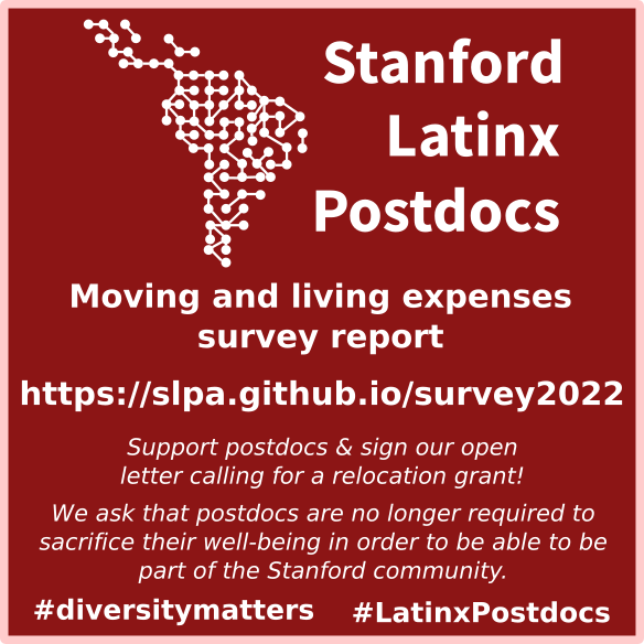 StanfordLPA's tweet photo. Affording life in the Bay Area on a @Stanford postdoc’s salary is a constant struggle, according to survey results we’re releasing today. #Latinx #postdocs are disproportionately affected by monthly costs, living distance to campus, and financial stress. https://t.co/Hahy7JYq5G https://t.co/BPlb64Nyb0