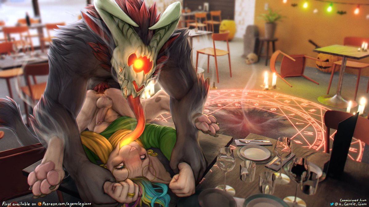 a_Gentle_Giant's tweet photo. Reko having some fun with an unexpecting yet pleased Dani ❤🎃

Piece commissioned by the lovely @RekoHunter 💕
#NSFW #demon #furry #prostatepummeling https://t.co/Qd0A34dJNB