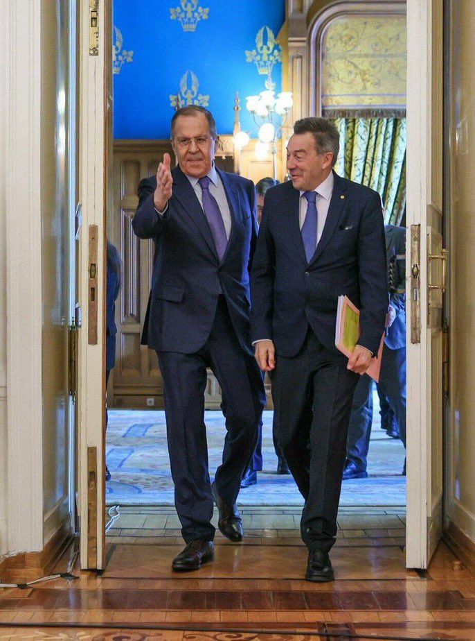 horatiu_eth's tweet photo. @lesiavasylenko @ICRC Russian Foreign Minister Sergei Lavrov (left) met the President of the International Committee of the Red Cross, Peter Maurer, in Moscow - March 2022 https://t.co/HeZcIEFbCY