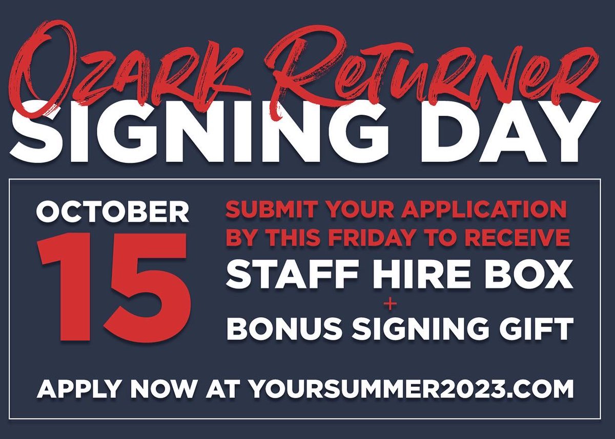 Luke and Dawson are hired! A staff hire box with a bonus gift is heading their way! Don’t forget to submit your returner application by THIS FRIDAY 10/15 to receive your own! 
•
#BuiltDifferent #YourSummer2023