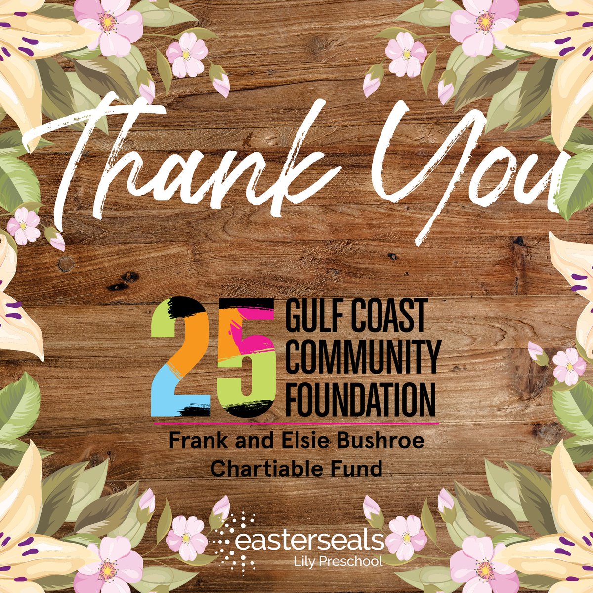 Thank you to <a href="/GulfCoastCF/">Gulf Coast CF</a> for supporting An Evening at Lily. With your support, we will celebrate 10 years of serving our community with an inclusive preschool on Friday, November 11. 
Sponsorships and tickets are still available, easterseals-swfl.org/an-evening-wit…