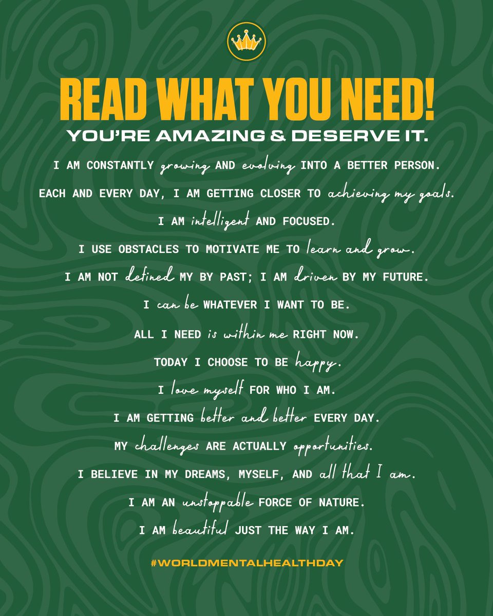 LJFamFoundation's tweet photo. Read it and believe it… you deserve it. 💚 #WorldMentalHealthDay 💪🏾🧠 https://t.co/WSRsz1ZPwF