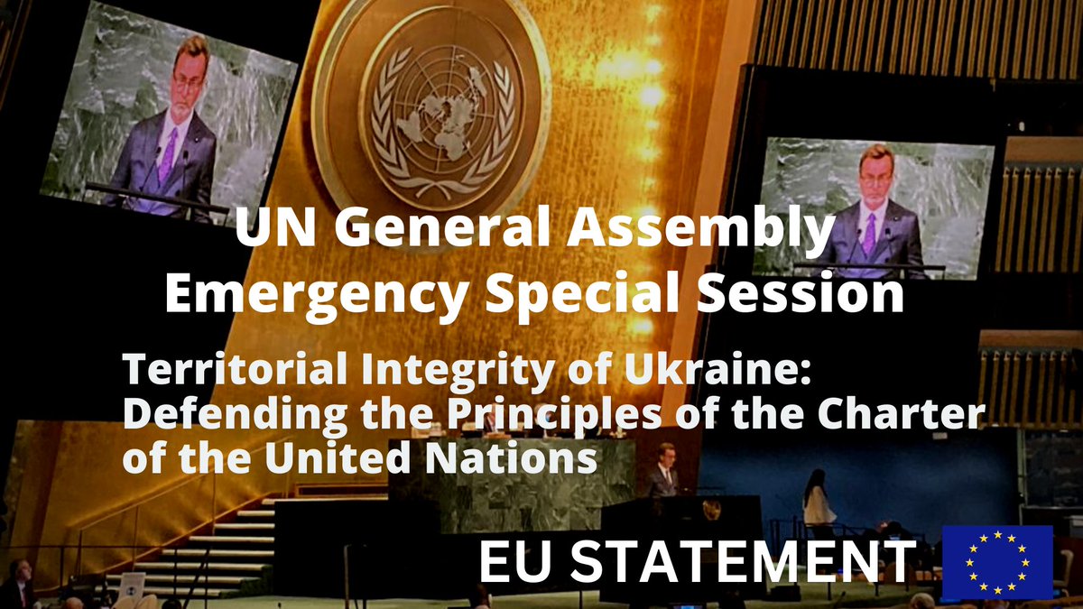 EUatUN's tweet photo. Russia is putting global peace and security at risk. If we do not condemn the actions of the Russian Federation in Ukraine today, then we end up condoning similar blatant attacks on any and all of our countries tomorrow.

EU Statement #UNGA ➡️https://t.co/oUHMc0iHyj https://t.co/lULWwro3PO