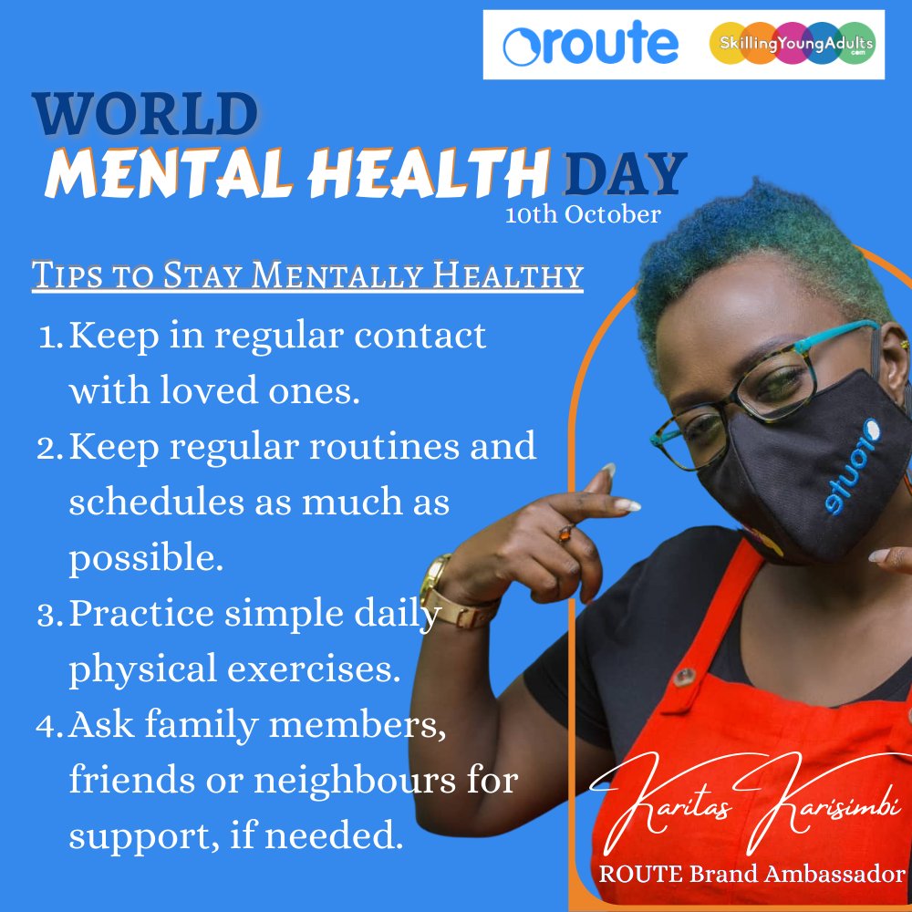 routesoftskills's tweet photo. As we strive to maintain a healthy mental state let's some tips to ensure that we stay as mentally healthy.
#WorldMentalHealthDay #MentalHealthDay
@KaritasKarisim2 https://t.co/zYLmsOqemV