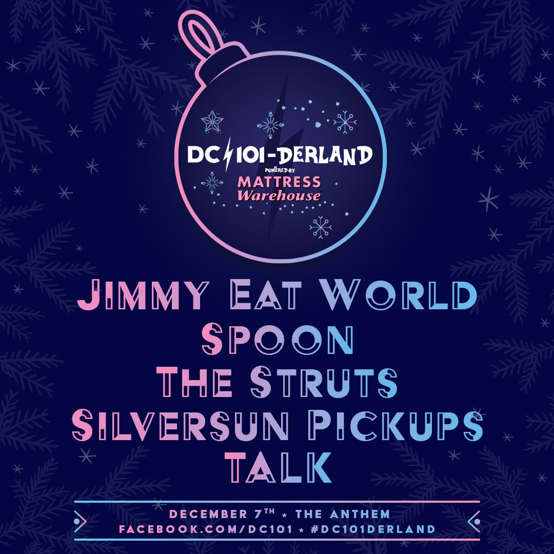 DC!! Excited to play @DC101-derland along with @spoontheband, @TheStruts, @SSPU, and @iamtalk happening 12/7 at The Anthem. #DC101derland tickets are on sale 10/14 at 10am. bit.ly/DC101derland_A…