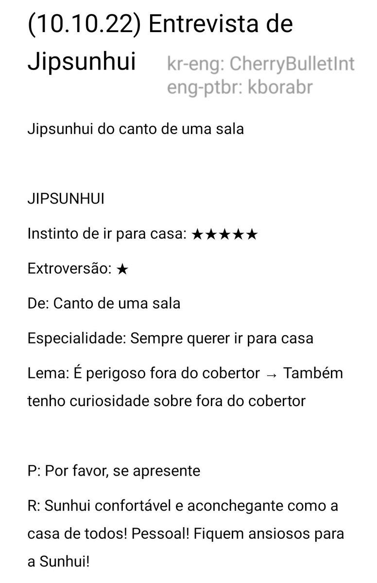 kborabr's tweet photo. [📰 10.10.22] Entrevista de Jipsunhui/Jipssunhi para o “GIRL’S REVERSE”:

Instinto de ir para casa: ★★★★★
Extroversão: ★
De: Canto de uma sala
Especialidade: Sempre querer ir para casa
Lema: É perigoso fora do cobertor → Também tenho curiosidade sobre fora do cobertor https://t.co/gueH1zkvZm