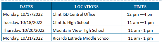 ClintBenefits's tweet photo. Clint ISD has partnered with Immunize El Paso to help YOU fight the flu. The following is the schedule of times and locations:
#WeAreClintISD https://t.co/W1dhO9hmAx