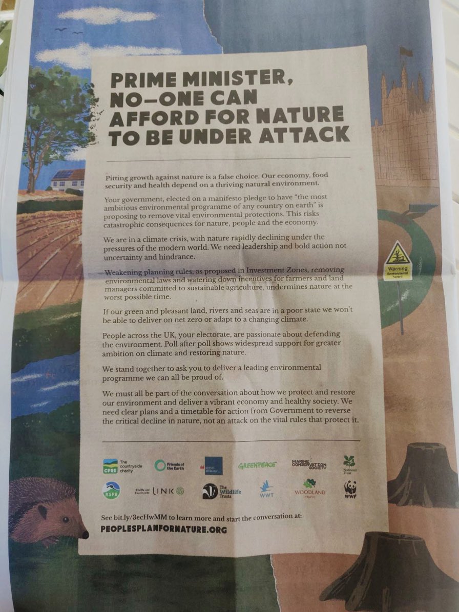 HilaryMcGrady's tweet photo. Proud to be part of this along with 11 other #nature organisations-  full page ad in the @Telegraph today https://t.co/mMuG4RU5ua