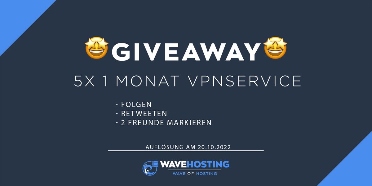 WaveHostingDE's tweet image. #GIVEAWAY 😍

Wir verlosen 5x unseren VPNService mit einer Laufzeit von einem Monat! 👀 Es gibt 5 Gewinner 😉

Teilnahmebedingungen:
- uns folgen @WaveHostingDE
- RETWEETEN
- 2 Freunde Markieren

---
the hoster that loves...you!