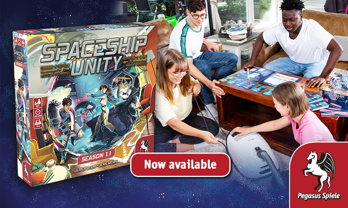 PegasusspieleNA's tweet photo. The galaxy awaits in #SpaceshipUnity, a sci-fi narrative action game that turns your home into your spaceship! Grab your crew and work together to complete missions and keep the galactic peace. Explore 5 different episodes with 300 story cards, available now! https://t.co/3haVUvw0K8