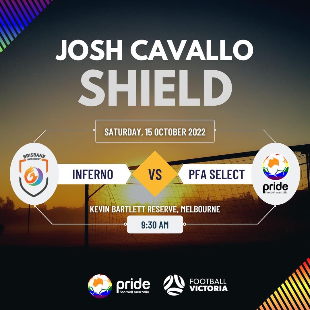 PrideFootballOz's tweet photo. The action kicks off on Saturday with the @JoshuaCavallo Shield!
β½: Brisbane Inferno vs Pride Football Australia
π: Kevin Bartlett Reserve, Richmond
β°: 9:30am kick off
#PFATournament https://t.co/8afdew5iSX
