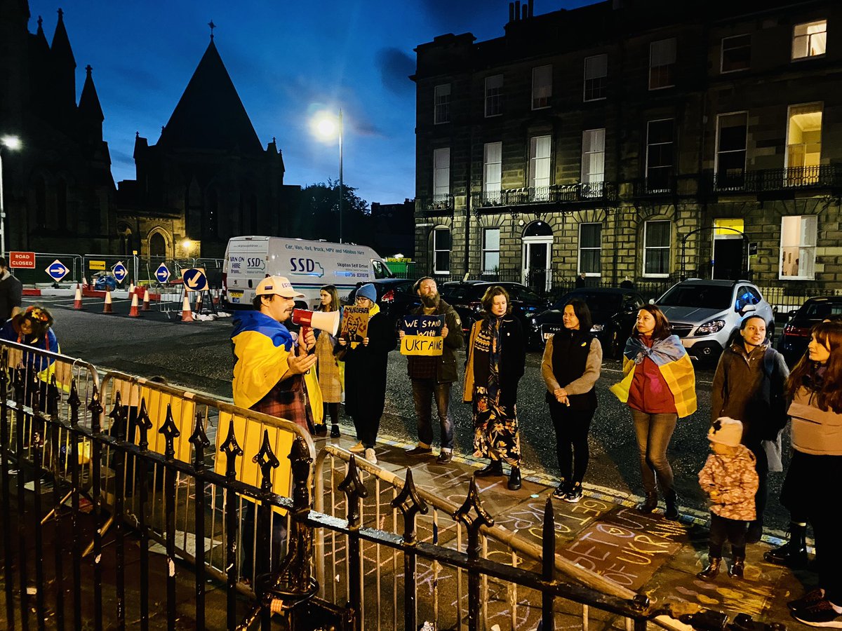 MykytaBudnyk's tweet photo. Thanks to all Ukrainians 🇺🇦 @UKRProtestEdi and @HelpUkraineScot who came and helped organize the political protest under the russian consulate today. #RussiaisATerroistState 

Ukraine needs more weapons and military assistance. #Ukraine will win #RussiaUkraineWar! https://t.co/F5pqO9eRld