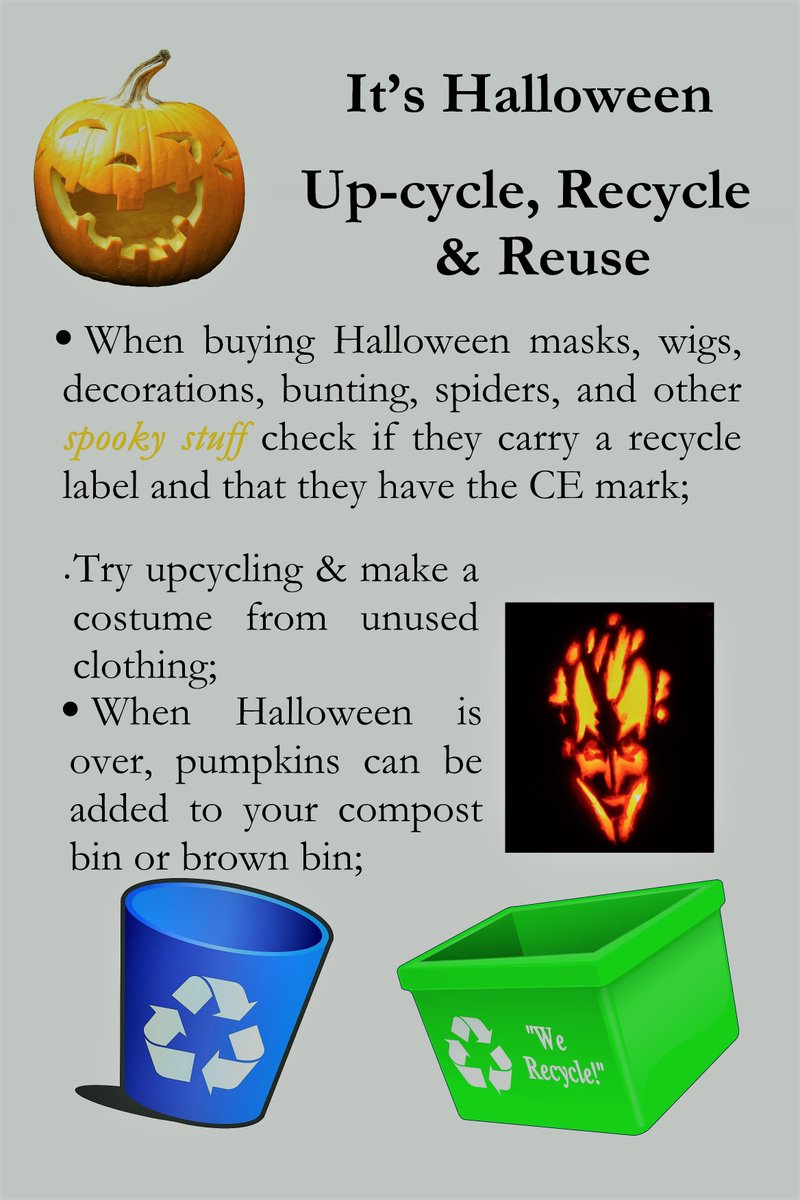 TTNewbridge's tweet photo. Unfortunately #Halloween is often celebrated using non-recyclable plastic decorations, costumes, wigs etc.
Consider reusing old costumes or finding non-plastic alternatives - using fabrics & paper / cardboard replacements for costumes, face masks or decorations.
#ReuseMonth https://t.co/MlTvHQftON