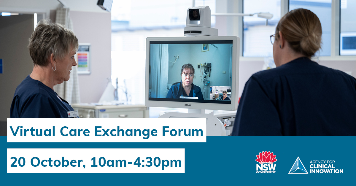 Join the Virtual Care Exchange Forum on 20 October for #VirtualCareAwarenessWeek. The full-day forum is a great opportunity to learn about the technology and hear from clinicians, health managers and consumers who are using virtual care. Register now: bit.ly/3CJxa0j