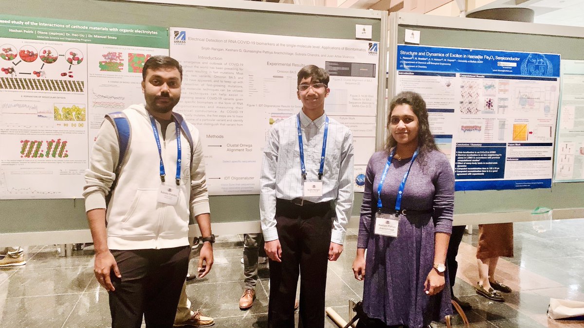 lab_artes's tweet photo. Our students, Subrata, Keshani, and Srijith, presented their recent research at ACS NERM 2022, held in Rochester, NY.
@ACSNERM2022 @UML_Sciences @AmerChemSociety https://t.co/dWsHFZH1lN