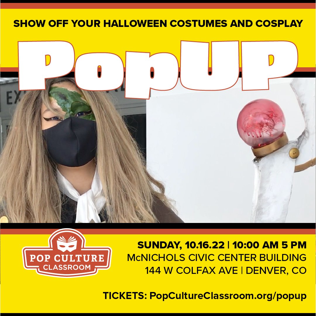 PopClassroom's tweet image. Get ready for #HalloweenDenver at PopUP this Sunday! Secure your tickets at: axs.com/events/447993/…

🦸 Show off your costume or cosplay

🧟‍♀️Learn how to apply zombie makeup

👻 Learn ghost stories and dance the “Monster Mash” with @HistoryColorado 

And much more!

#DenverEvent