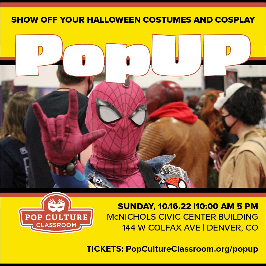 PopClassroom's tweet image. Get ready for #HalloweenDenver at PopUP this Sunday! Secure your tickets at: axs.com/events/447993/…

🦸 Show off your costume or cosplay

🧟‍♀️Learn how to apply zombie makeup

👻 Learn ghost stories and dance the “Monster Mash” with @HistoryColorado 

And much more!

#DenverEvent