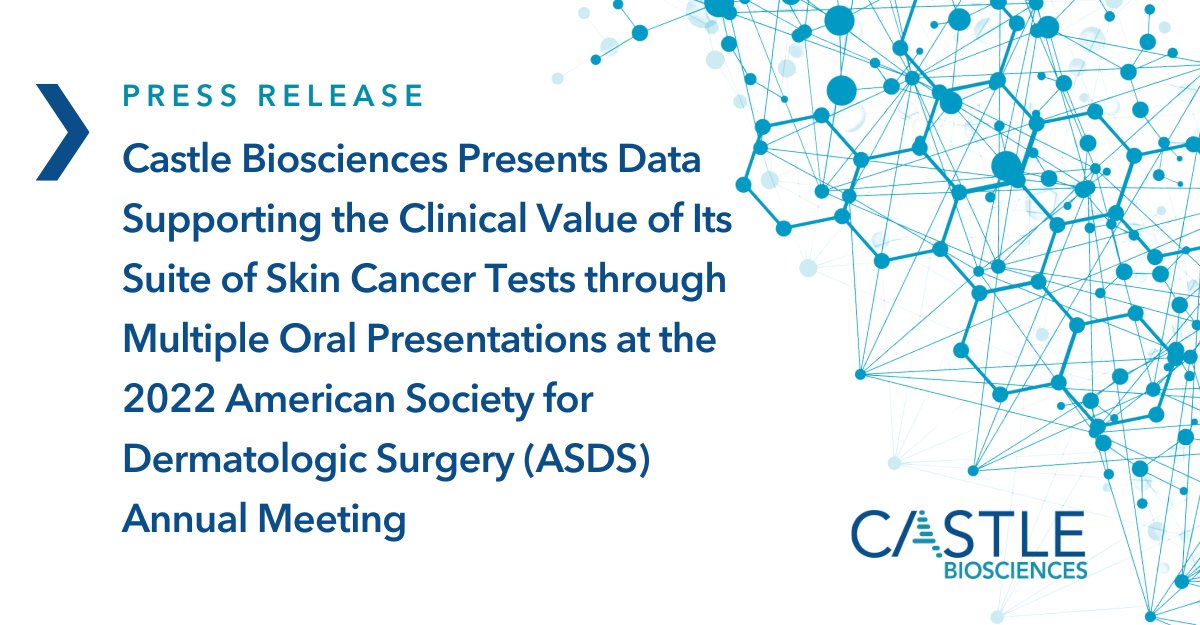 CastleBio's tweet photo. Castle presented data highlighting our portfolio of #SkinCancer #GeneExpressionProfile (#GEP) tests at #ASDS2022, including NEW DATA demonstrating the potential impact of DecisionDx®-SCC test results to guide...[Press release/study highlights]: https://t.co/PKMC3i2R9A https://t.co/GUYVV5Zk0i