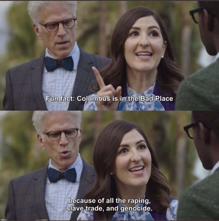 JennyJohnsonHi5's tweet photo. Professor Janet dropping Columbus Day facts. https://t.co/fO1JSsvjwC