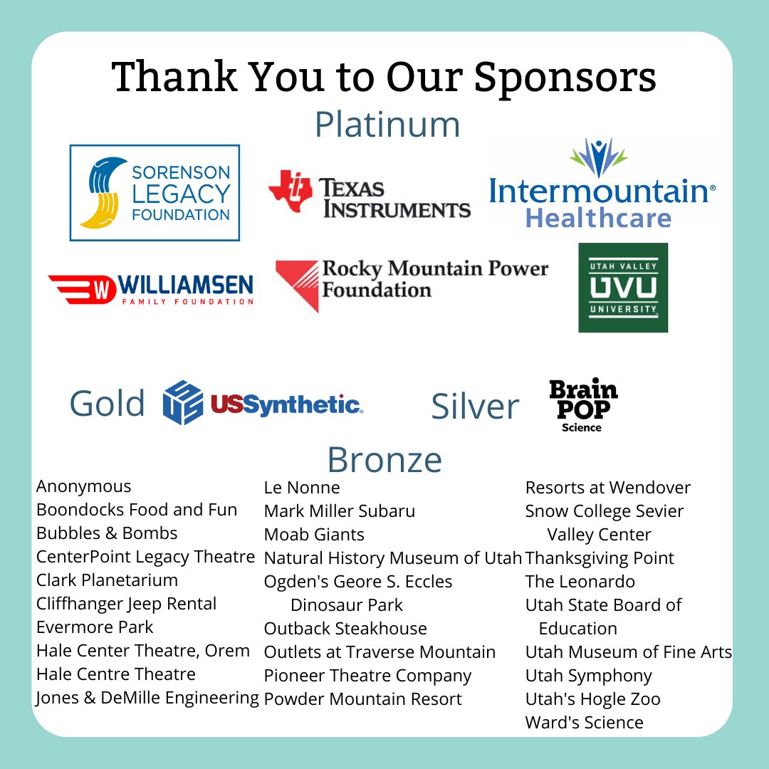 UtSciTA's tweet photo. Thank you to our amazing sponsors that help us in supporting Utah's science educators! #UtSciEd #utahteacher #scienceeducation https://t.co/3limu1TXUs