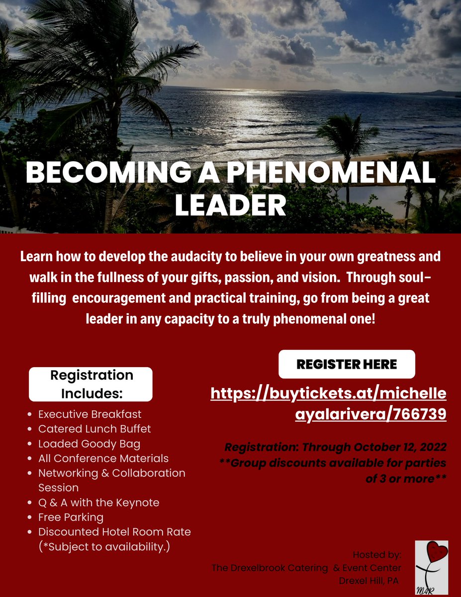 Develop the audacity to believe in your own greatness &amp; walk in the fullness of your gifts, passion, &amp; vision.

October 22, 2022

Register Here: buytickets.at/michelleayalar…