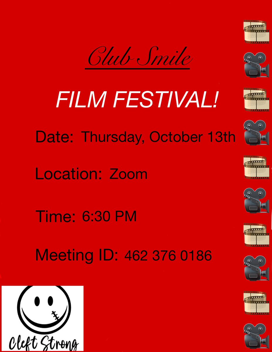 CUClubSmile's tweet photo. •FILM FEST🎥• Join us for 30 minutes of observation on Zoom! You must have your camera on. https://t.co/3LIWKBI13n