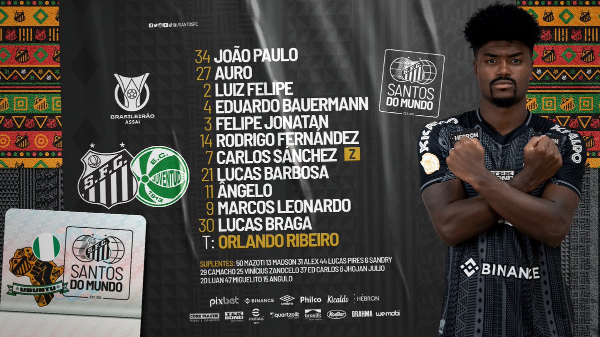SantosFC's tweet photo. PEIXÃO ESCALADO! ⚪⚫ #SANxJUV https://t.co/dajEDp5rlp