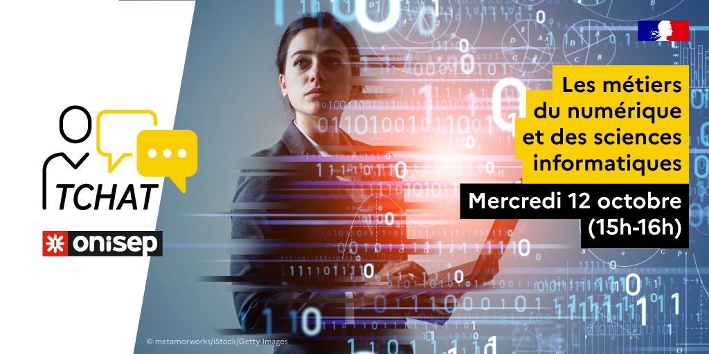 Onisep's tweet photo. #FDS2022 📢JOUR J-1 #tchatOnisep
➡️Des interrogations sur les #métiers du #numérique et des #sciences #informatiques ?
 📌Rémi Ferrand @talentsdunum et Emmanuelle Saillard @Inria répondront à vos questions
📅 Mercredi 12 oct 🕓15h/16h 
👉🏼 https://t.co/tQ2bBxcPiL
#orientation https://t.co/iVnVC6bgoh