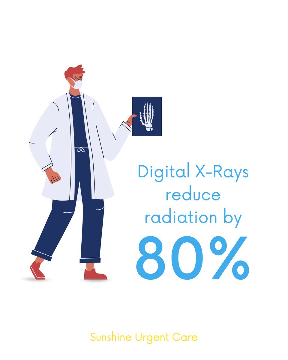 SunshineUrgent's tweet photo. #DigitalXrays are most frequently used to diagnose broken bones, abdominal conditions, and a few lung conditions. 

Digital X-rays produce nearly 80% less radiation, making it highly unlikely that you would develop issues due to X-ray exposure. https://t.co/yffO75DhLz