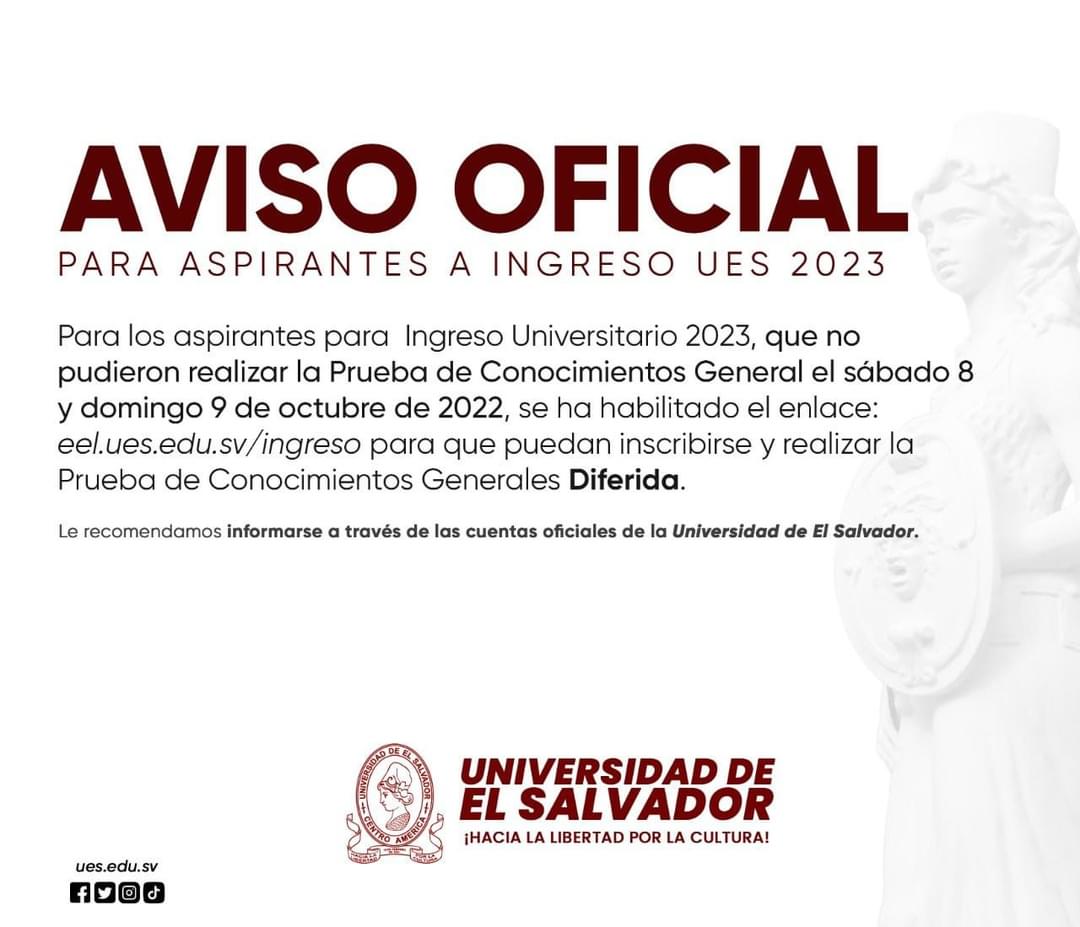 Aviso para aspirantes a #IngresoUES2023 #PruebaDiferida 
📷📌